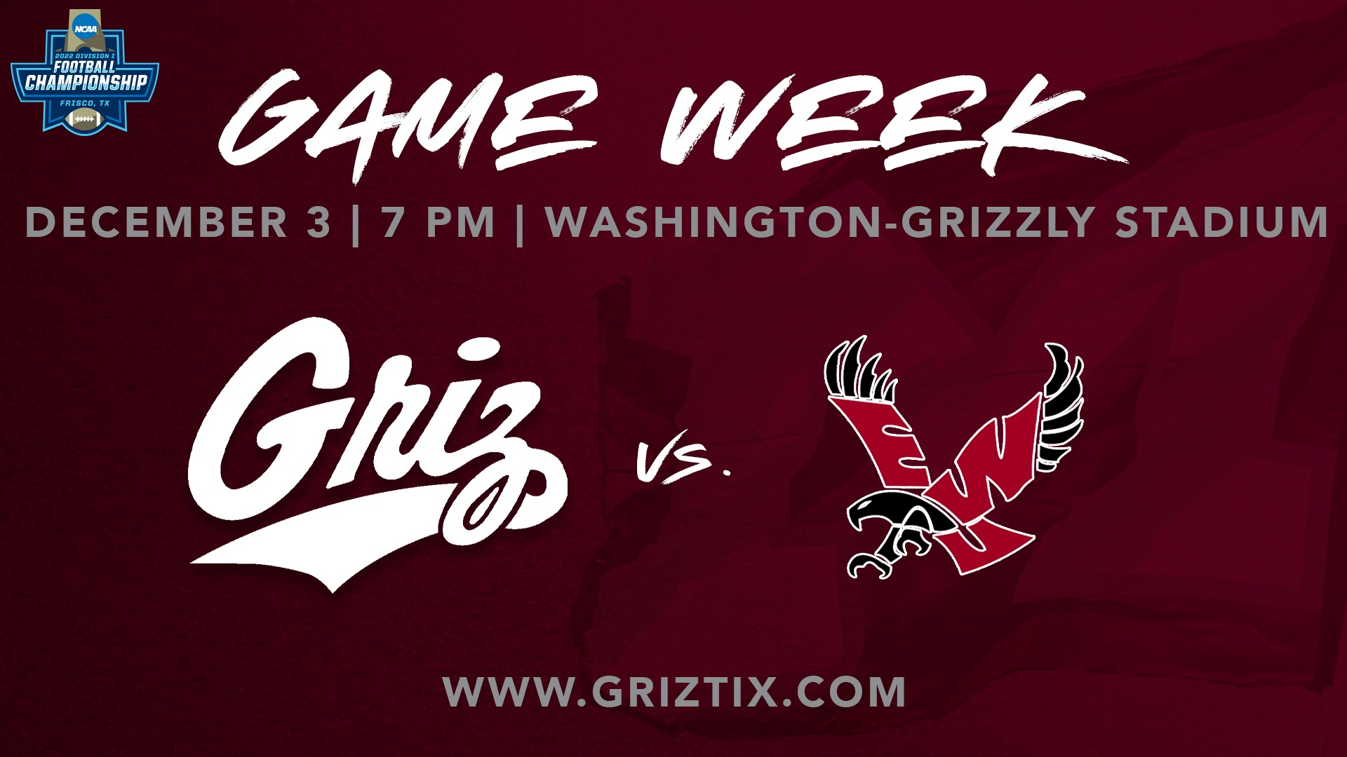 UM Griz Playoff Game vs. Eastern Washington Eagles 7pm Friday December 3rd at Washington Grizzly Stadium in Missoula