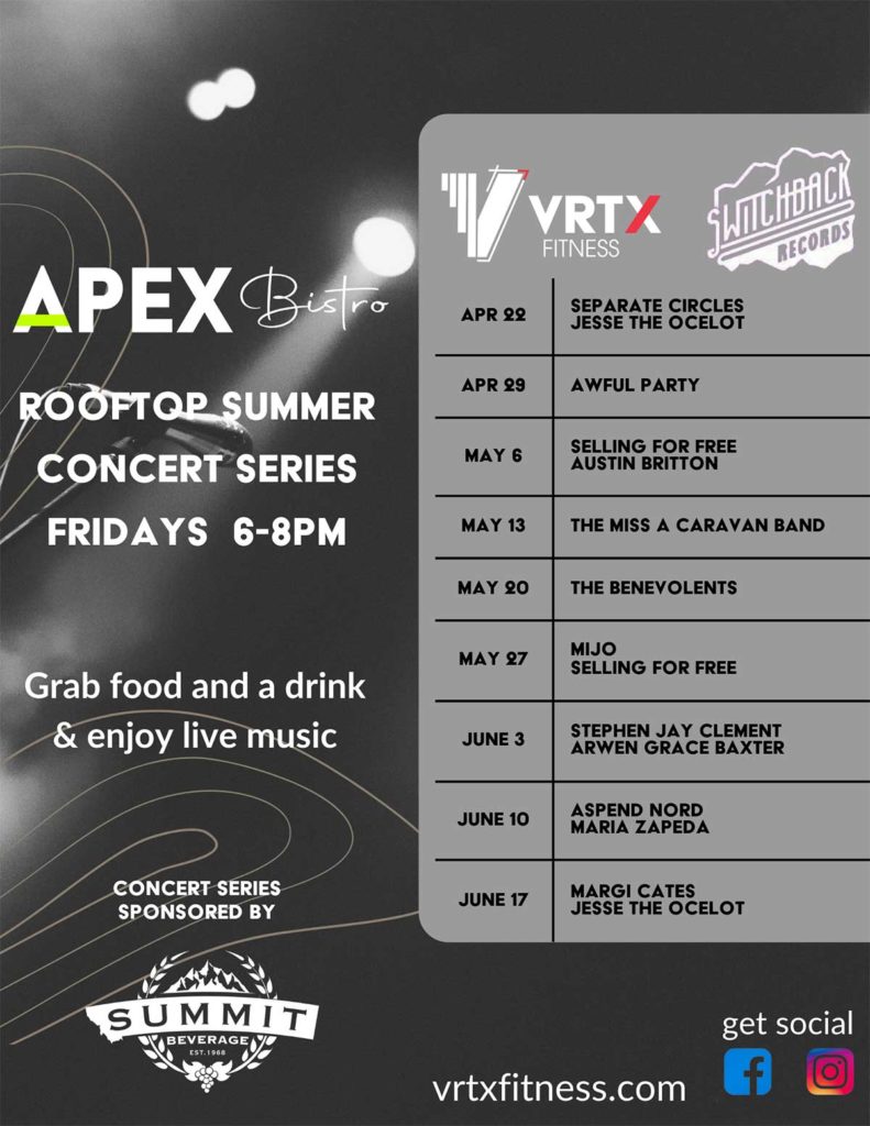 Apex Bistro Summer Rooftop Concert Series at VRTX Fitness in Missoula