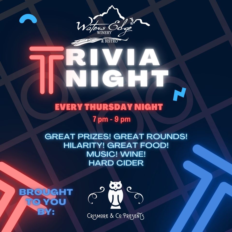 Crismore & Co. presents Smarty Pants Trivia Night 7pm to 9pm at Waters Edge Winery in Kalispell, Montana