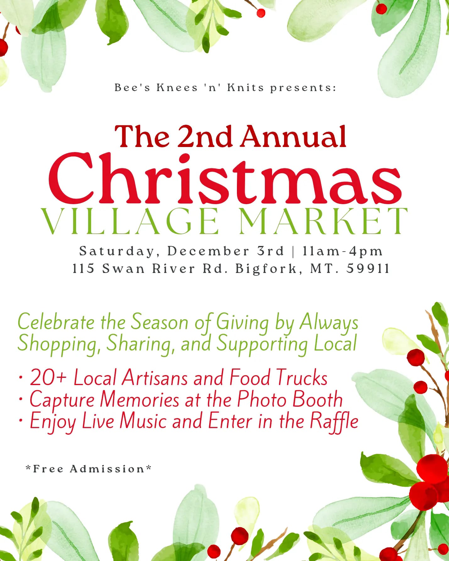 2nd Annual Christmas Village Market in Bigfork, Montana on Saturday, December 3, 2022