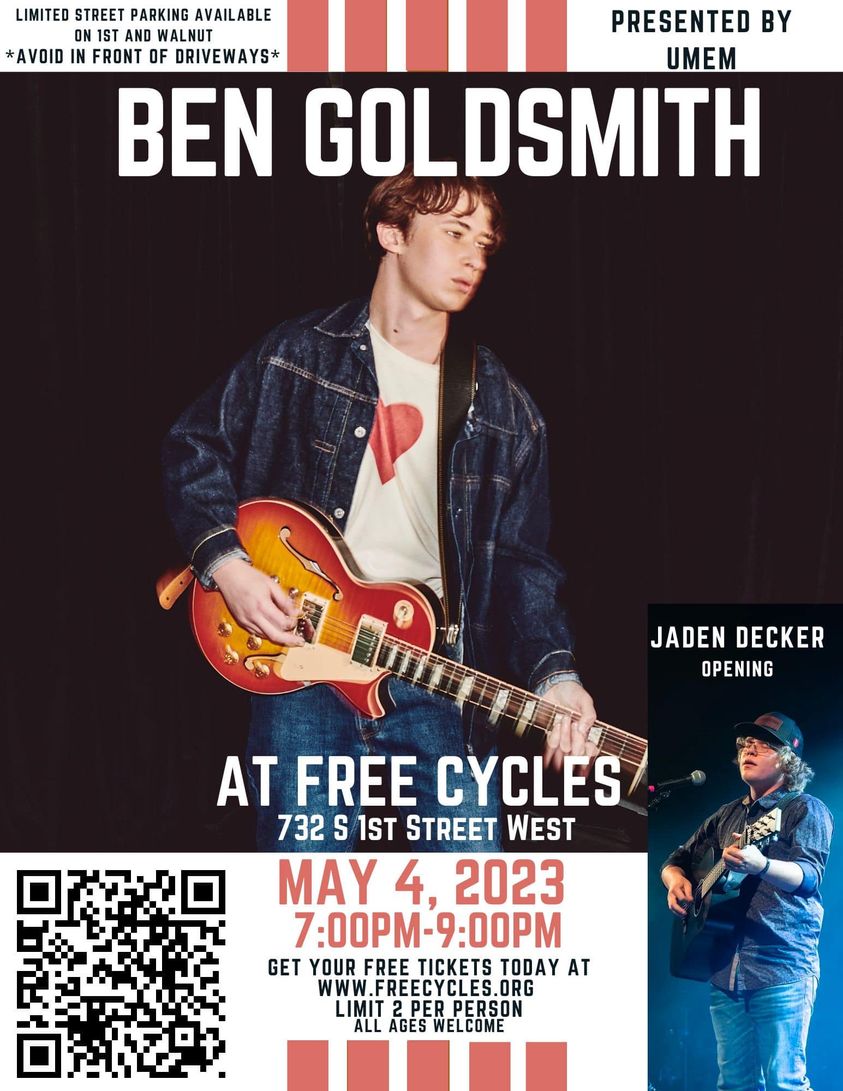 Ben Goldsmith with Jaden Decker at Free Cycles in Missoula on Thursday, May, 2023 from 7:00 pm to 9:00 pm