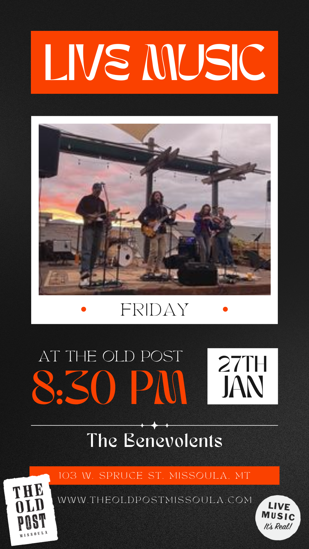 The Benevolents live at The Old Post on Friday, February 27 from 8:00 pm to 10:00 pm